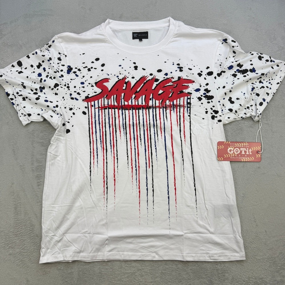 Waimea Savage T Shirt Mens 3XL White Paint Splatter Graphic Streetwear Urban Tee